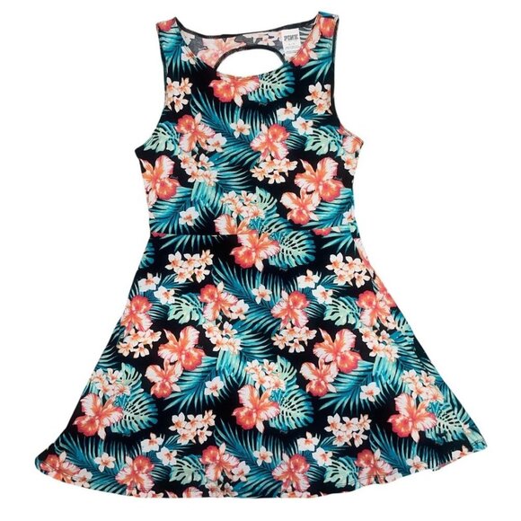 PINK Victoria's Secret Tropical Cutout Dress Black Green Hibiscus Women’s Large - Picture 1 of 5